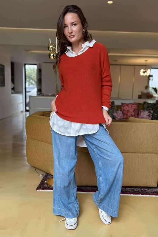 Made in Italy Conrad Body Skim Knit Jumper Ginger